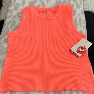 Hot Kiss Neon Orange Ribbed Tank Top
